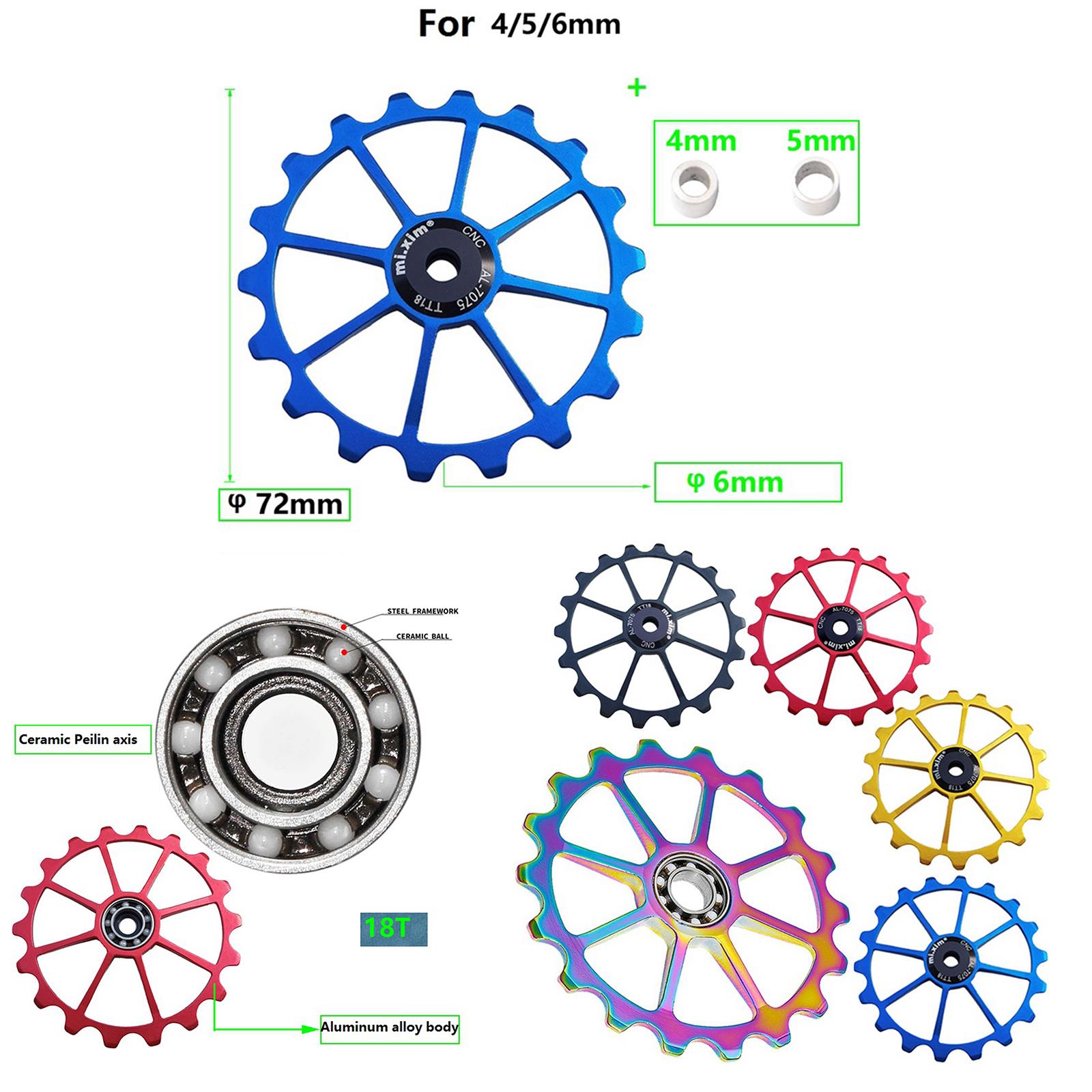 Cycling Gear Gravel - ลูกล้อเซรามิกสำหรับจักรยาน 18T พร้อมลูกปืนซีล สำหรับตีนผีหลังจักรยาน เกียร์จักรยานถนนและจักรยานกรวด